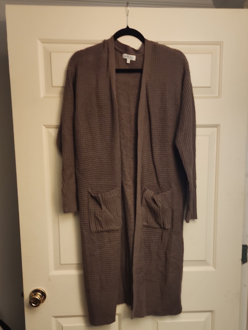 Grace & Lace Long Waffle Knit Cardigan in Taupe